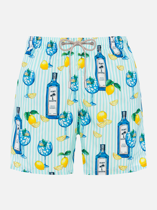 Man lightweight fabric swim-shorts Lighting with gin tonic print
