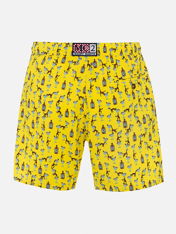 Man lightweight fabric swim-shorts Lighting Micro Fantasy with gin and monkey print