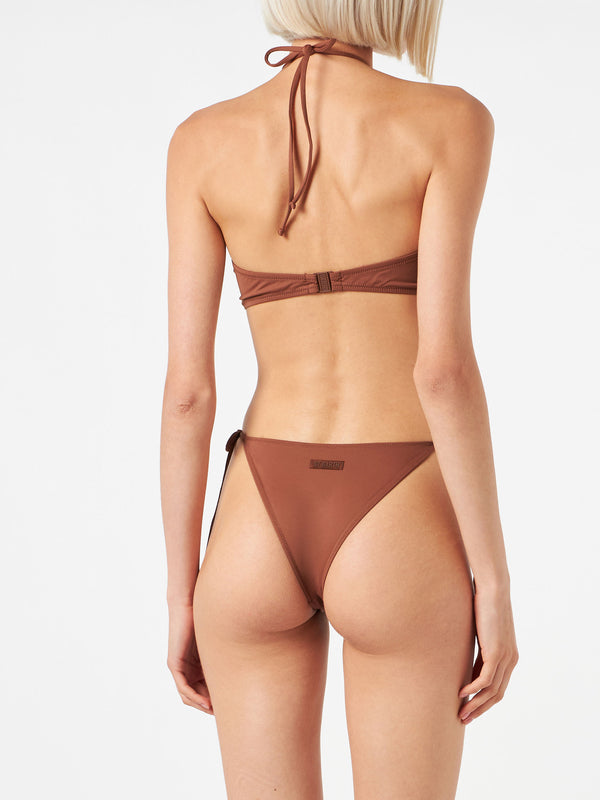 Woman brown bandeau bikini