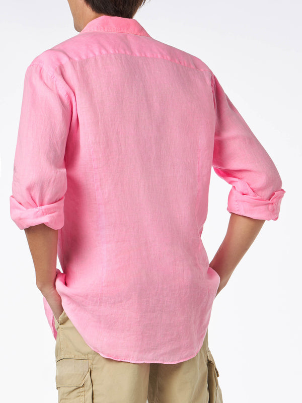 Camicia da uomo Pamplona in lino color rosa fluo 