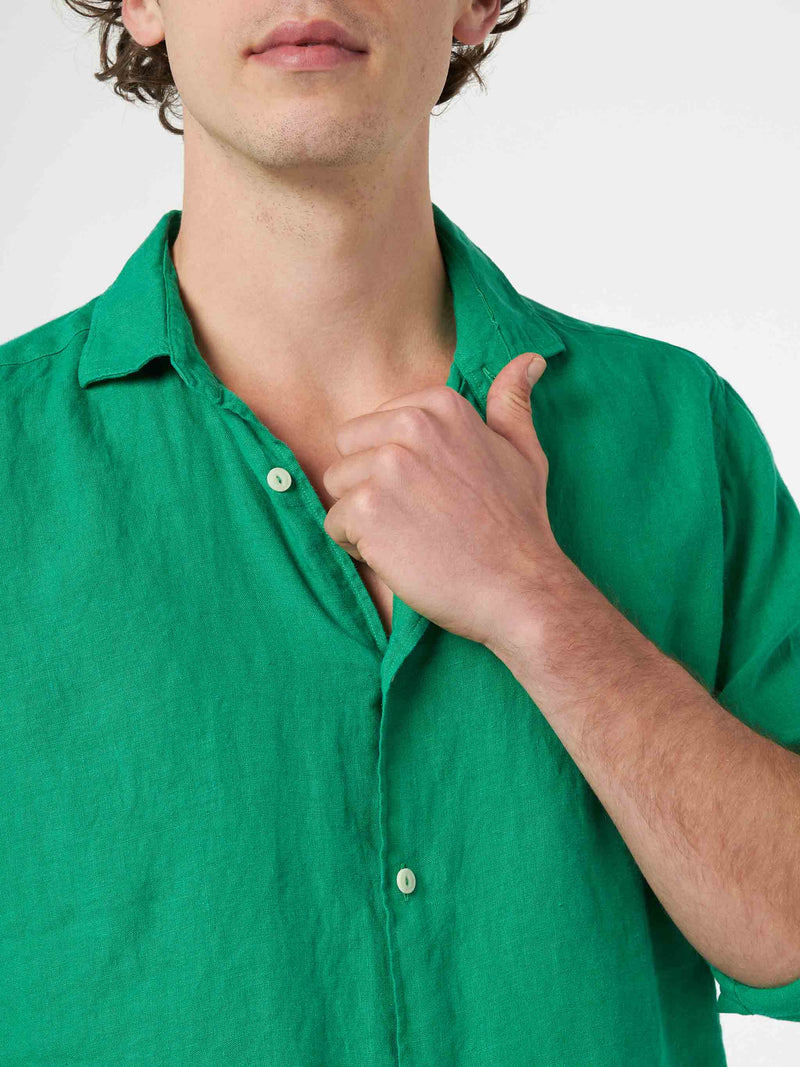 Camicia da uomo in lino verde Pamplona