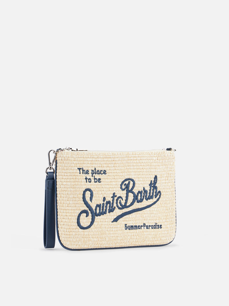 Parisienne Straw pouch bag with Saint Barth embroidery