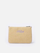 Parisienne Straw pouch bag with rhinestones embellishment