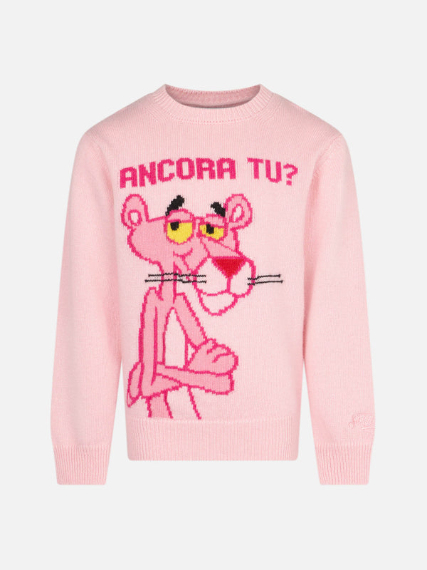 Girl crewneck pink sweater with Pink Panther Ancora Tu? Print | THE PINK PANTHER SPECIAL EDITION