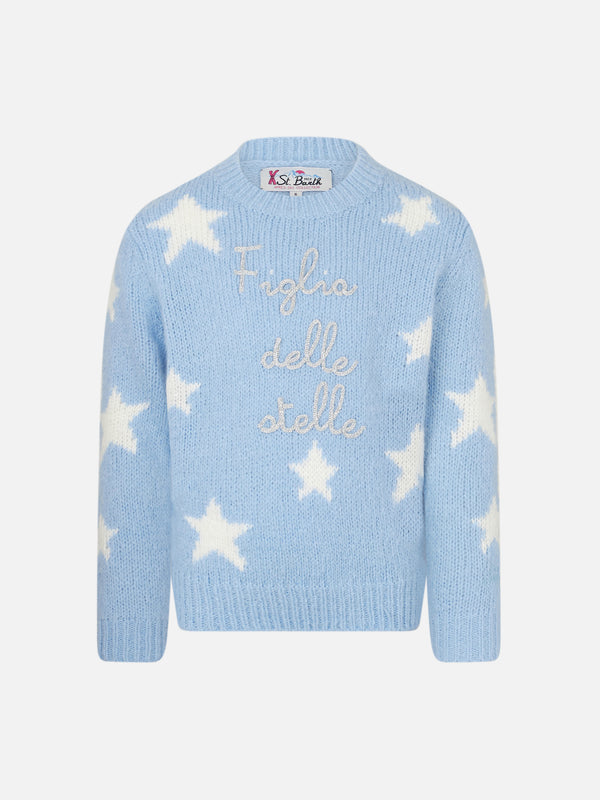 Girl crewneck soft sweater with stars and Figlia delle Stelle embroidery | NIKI DJ SPECIAL EDITION