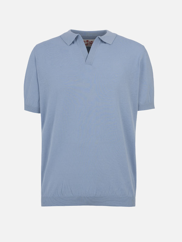 Man light blue knitted polo shirt Sloan