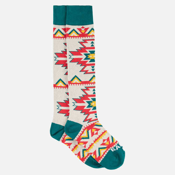 Man long socks with red and yellow ethnic pattern