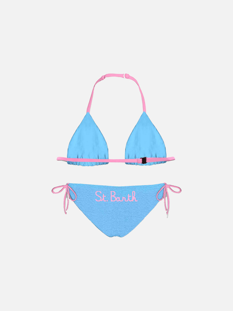 Girl light blue triangle bikini
