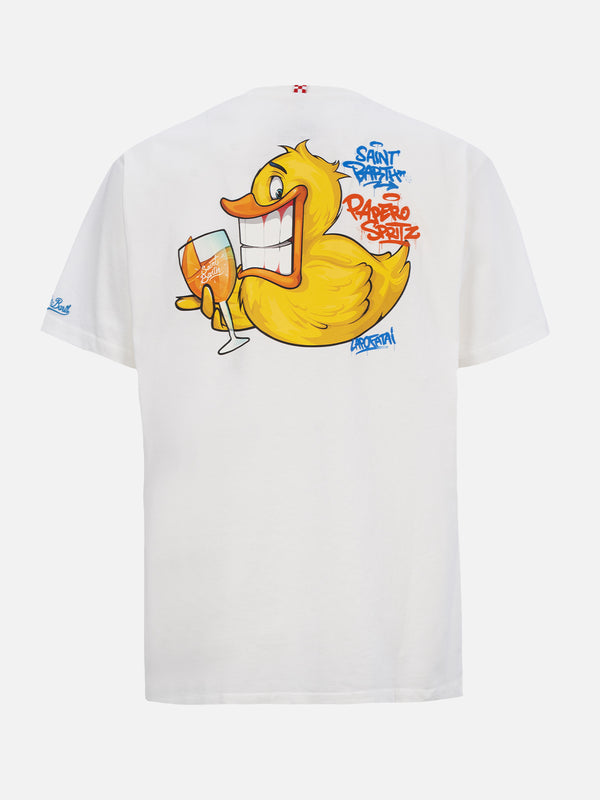 T-shirt uomo in cotone con stampa piazzata fronte e retro Cryptopuppets Ducky Aperitif | EDIZIONE SPECIALE CRYPTOPUPPETS