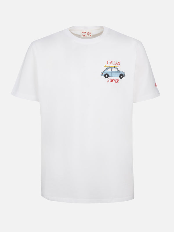 Man cotton t-shirt with Fiat 500 placed print and embroidery | FIAT 500 SPECIAL EDITION