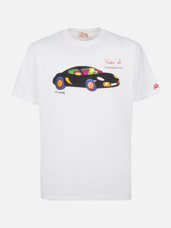 Man cotton t-shirt with St. Barth Aperitif print and embroidery | MARCO LODOLA SPECIAL EDITION