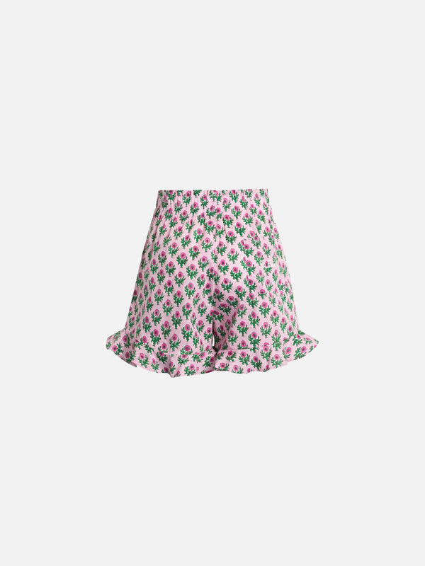 Girl cotton ruffled shorts Ander P with flower print