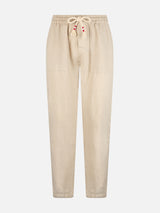 Pantaloni da uomo Calais in lino bianco sporco con coulisse
