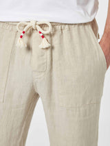 Man off-white linen Calais pants with drawstring