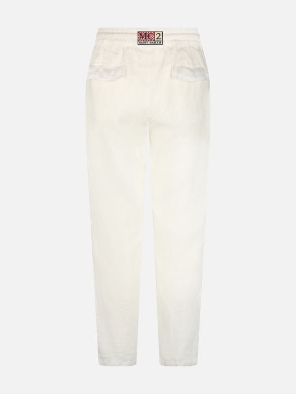Pantalone Calais da uomo in lino bianco con coulisse