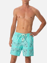 Man mid-length water green bandanna swim-shorts Caprese