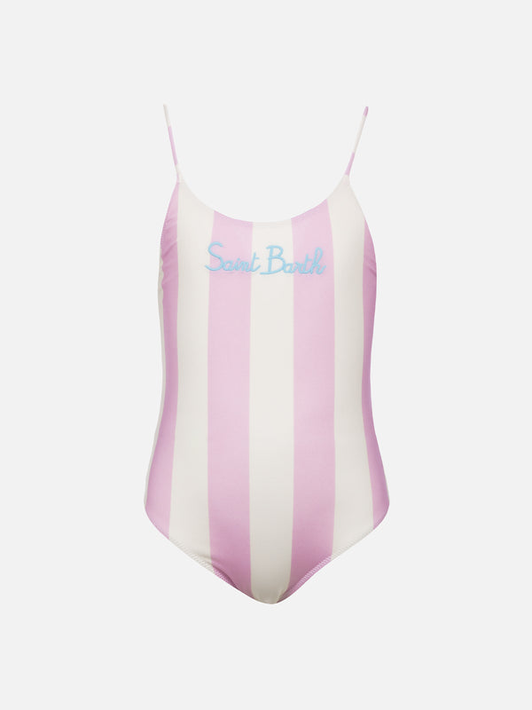 Girl pink striped one-piece swimsuit Cecille Jr