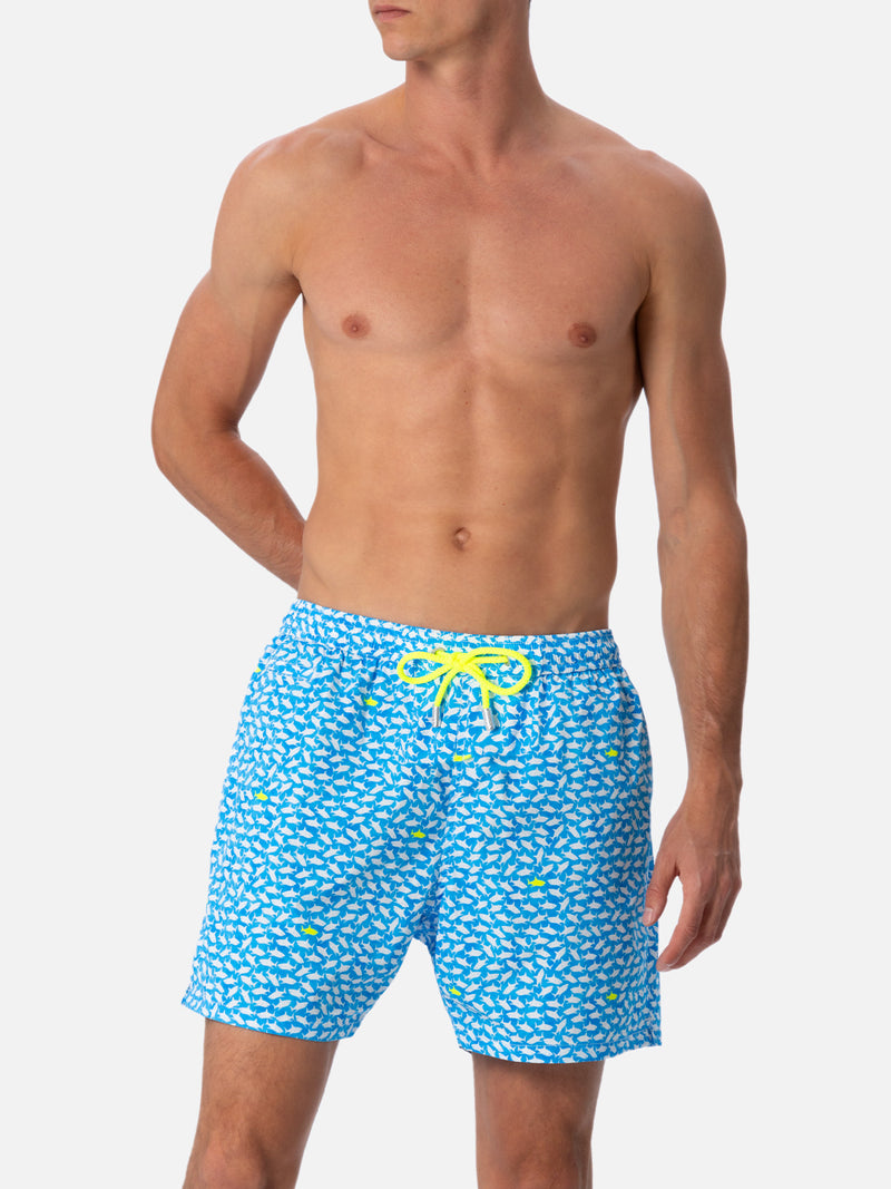 Man Comfort Light swim shorts with sharks print