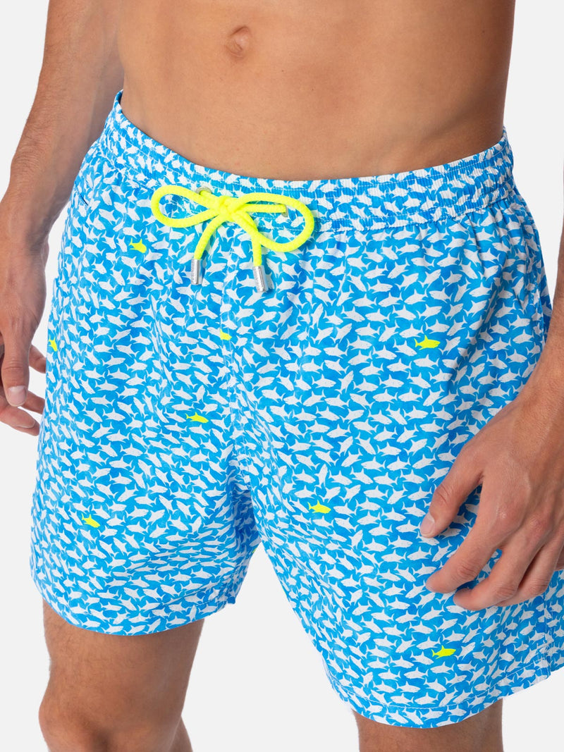 Man Comfort Light swim shorts with sharks print
