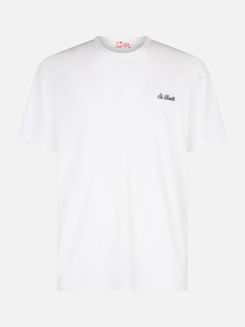 T-shirt da uomo Dover in jersey di cotone bianco con ricamo St. Barth