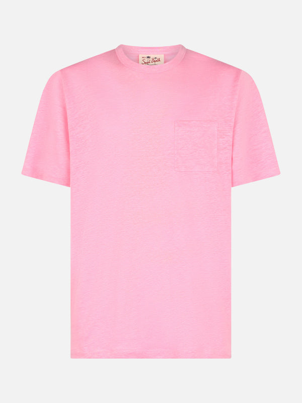 Man pink linen jersey t-shirt Ecstasea with pocket