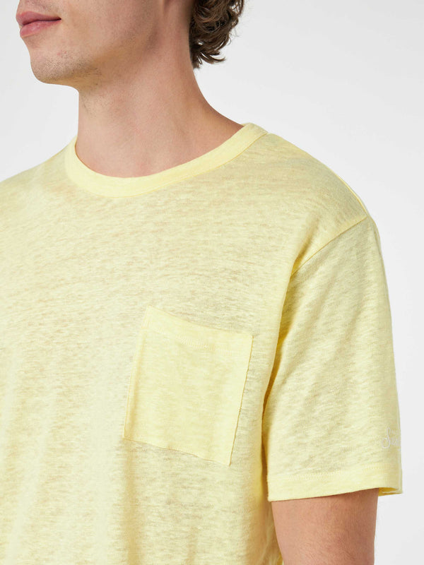 T-shirt da uomo Ecstasea in jersey di lino giallo con taschino