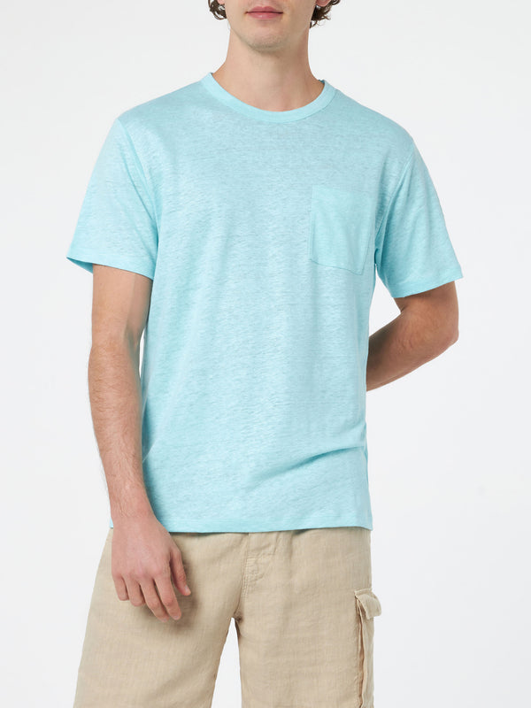 T-shirt da uomo Ecstasea in jersey di lino verde acqua con taschino