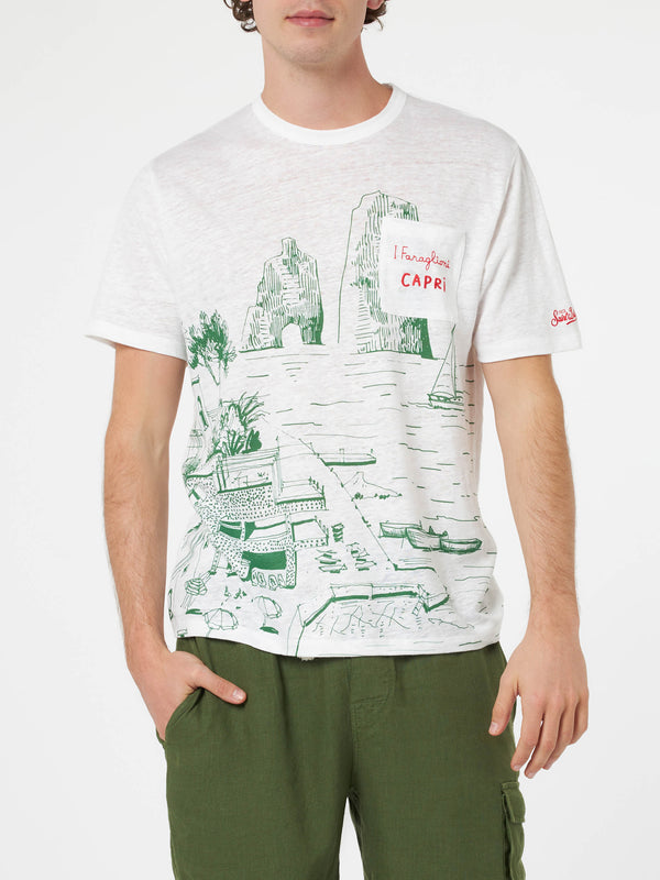 T-shirt da uomo Ecstasea in jersey di lino con stampa Capri piazzata e taschino ricamato