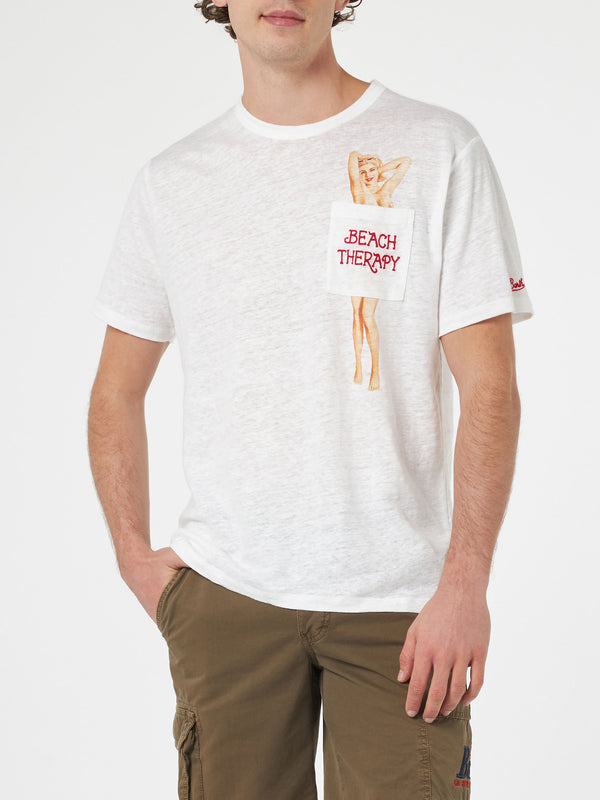 T-shirt da uomo Ecstasea in jersey di lino con tasca stampata e ricamata