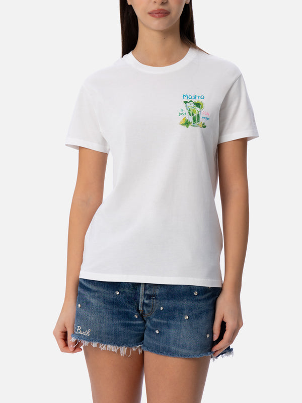 Woman cotton jersey crewneck t-shirt Emilie with Mojito embroidery