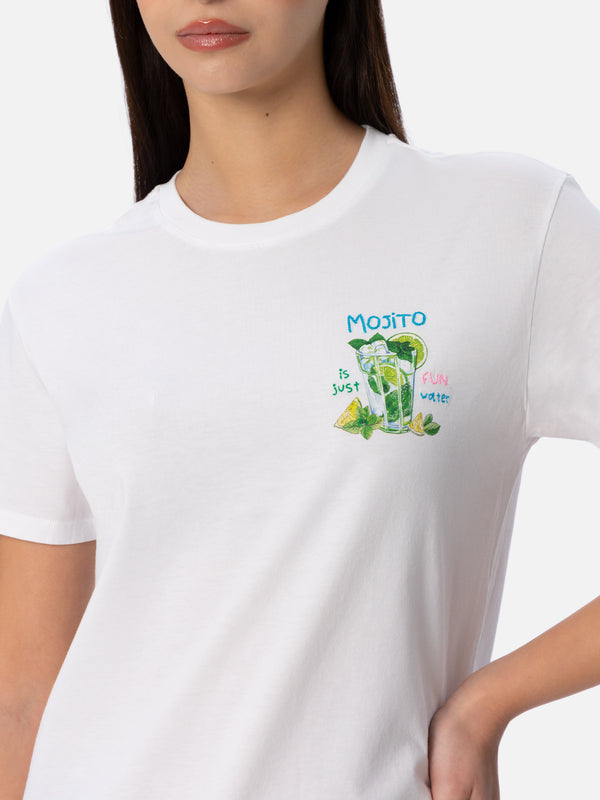 Woman cotton jersey crewneck t-shirt Emilie with Mojito embroidery