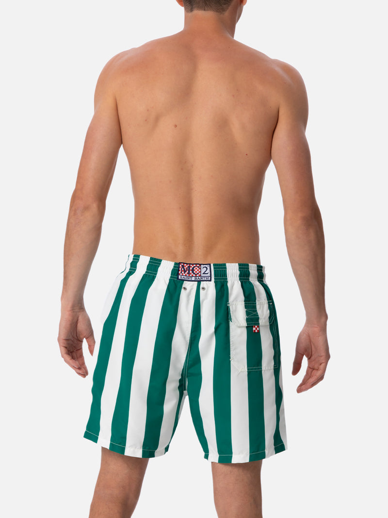 Man mid-length striped Gustavia swim-shorts with St. Barth embroidery
