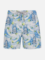Man mid-length striped Gustavia swim-shorts with gin print | GIN MARE SPECIAL EDITION