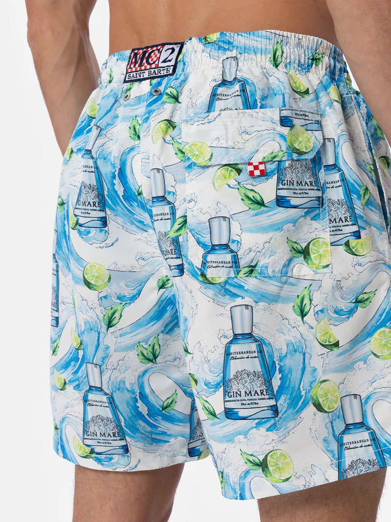 Costume da bagno da uomo Gustavia lunghezza media a righe con stampa gin | GIN MARE EDIZIONE SPECIALE