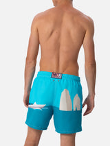 Man mid-length Gustavia swim-shorts with Capri placed print