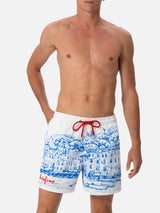 Costume corto da uomo Gustavia lunghezza media con stampa piazzata Portofino