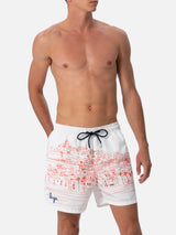 Costume corto da uomo Gustavia lunghezza media con stampa piazzata Ibiza