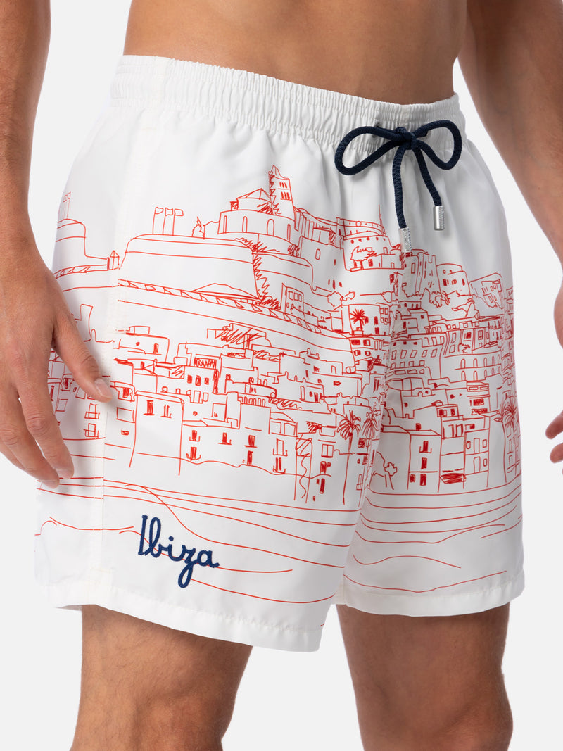 Costume corto da uomo Gustavia lunghezza media con stampa piazzata Ibiza