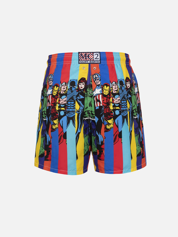 Man mid-length Gustavia swim-shorts with Marvel characters placed print| MARVEL SPECIAL EDITION