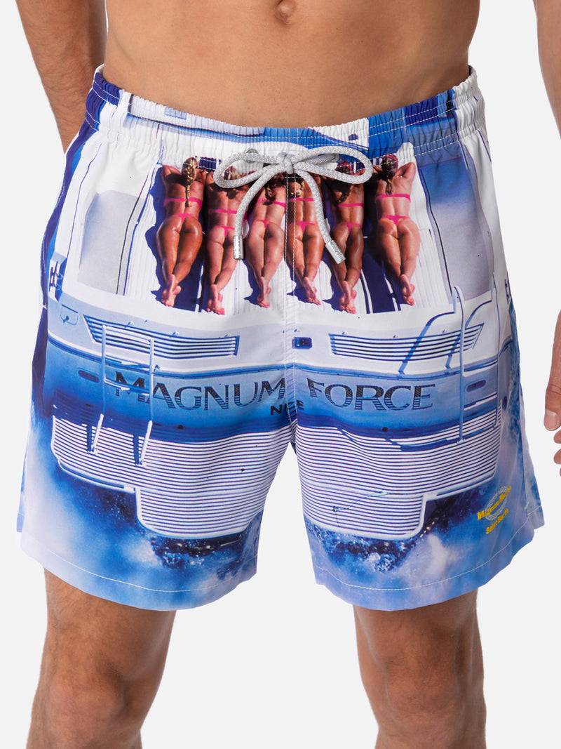 Man mid-length Gustavia swim-shorts with Marvel characters placed print| MAGNUM MARINE SPECIAL EDITION