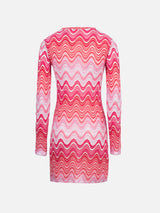 Woman raschel knit pink short dress Imany