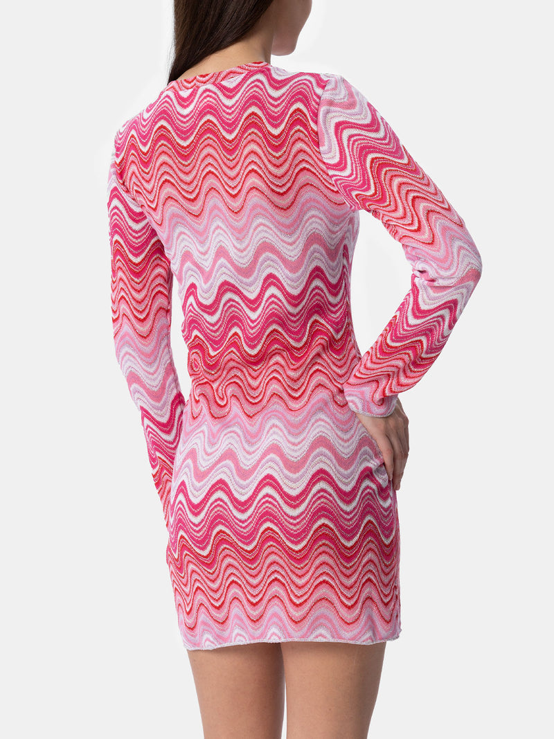 Woman raschel knit pink short dress Imany