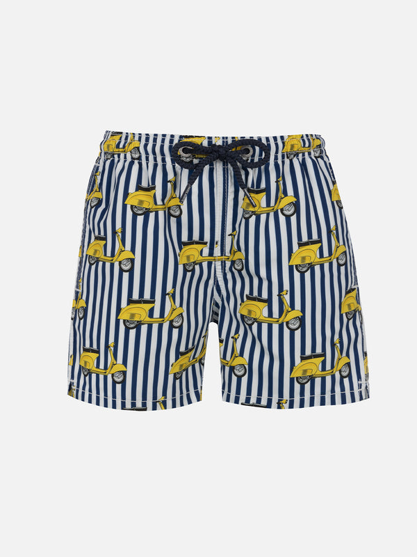 Boy mid-length Jean swim-shorts with Vespa print | VESPA SPECIAL EDITION