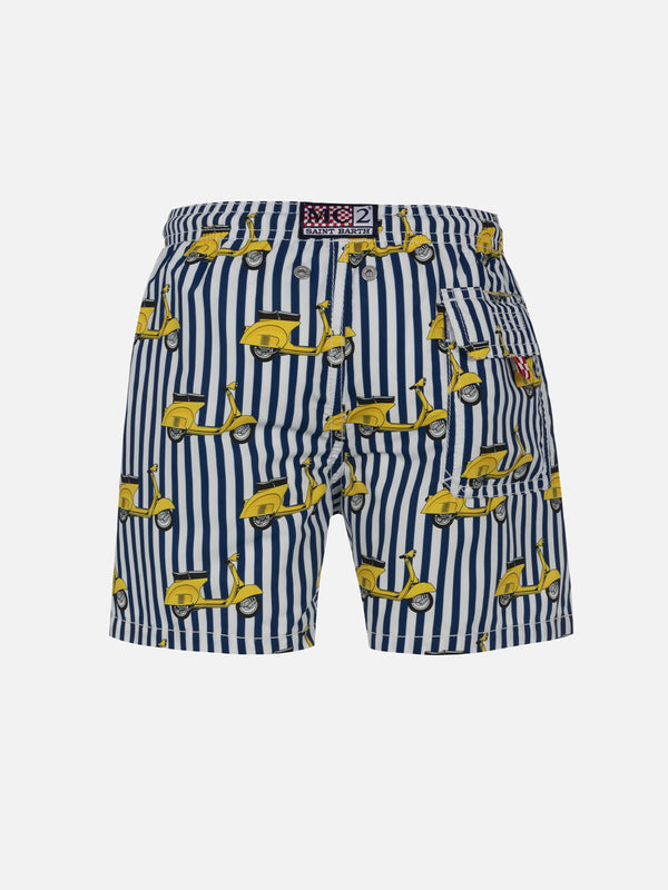 Boy mid-length Jean swim-shorts with Vespa print | VESPA SPECIAL EDITION