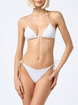 Woman white crinkle triangle bikini Leah Marielle