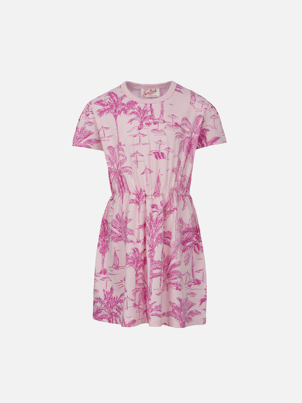 Girl cotton jersey dress Leila with toile de jouy print