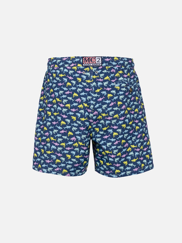 Man lightweight fabric swim-shorts Lighting Micro Fantasy with shark print