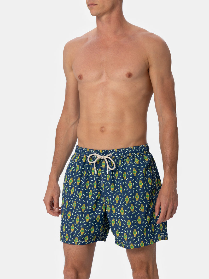 Man lightweight fabric swim-shorts Lighting Micro Fantasy with watches print