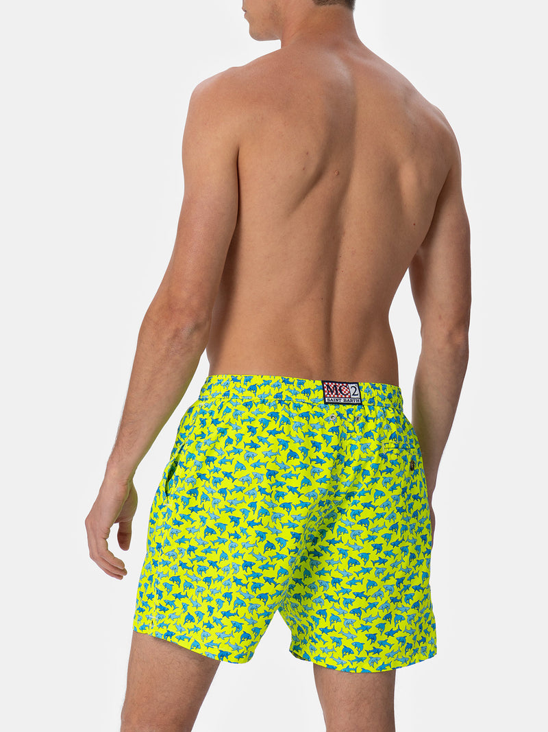 Man lightweight fabric swim-shorts Lighting Micro Fantasy with sharks print