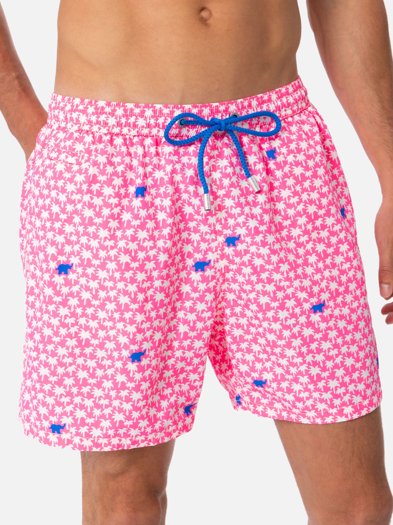 Man lightweight fabric swim-shorts Lighting Micro Fantasy with palms print